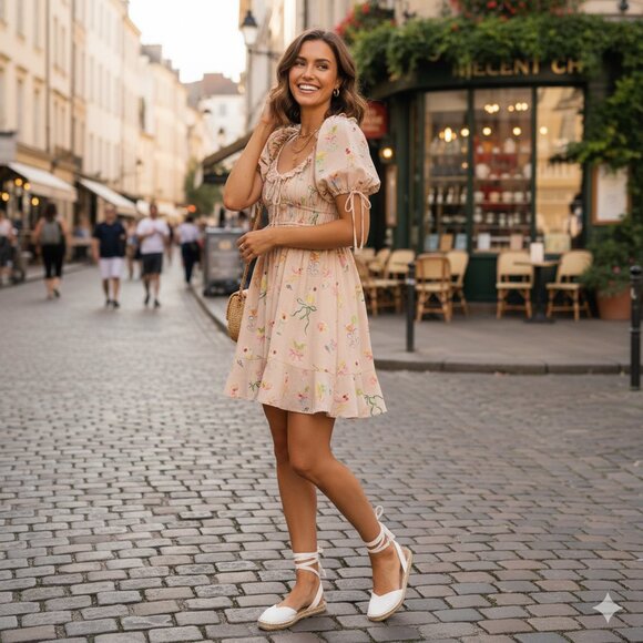 NWT En Saison Mia Ruffle Puff Sleeve Mini Dress Pink Multi - Picture 1 of 10